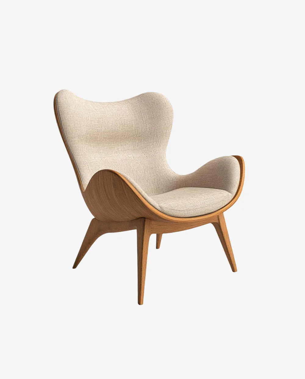 Modern Beige Armchair with Wooden Legs
