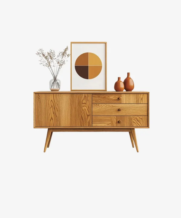 Wooden TV Stand with Cabinets and Storage Shelf